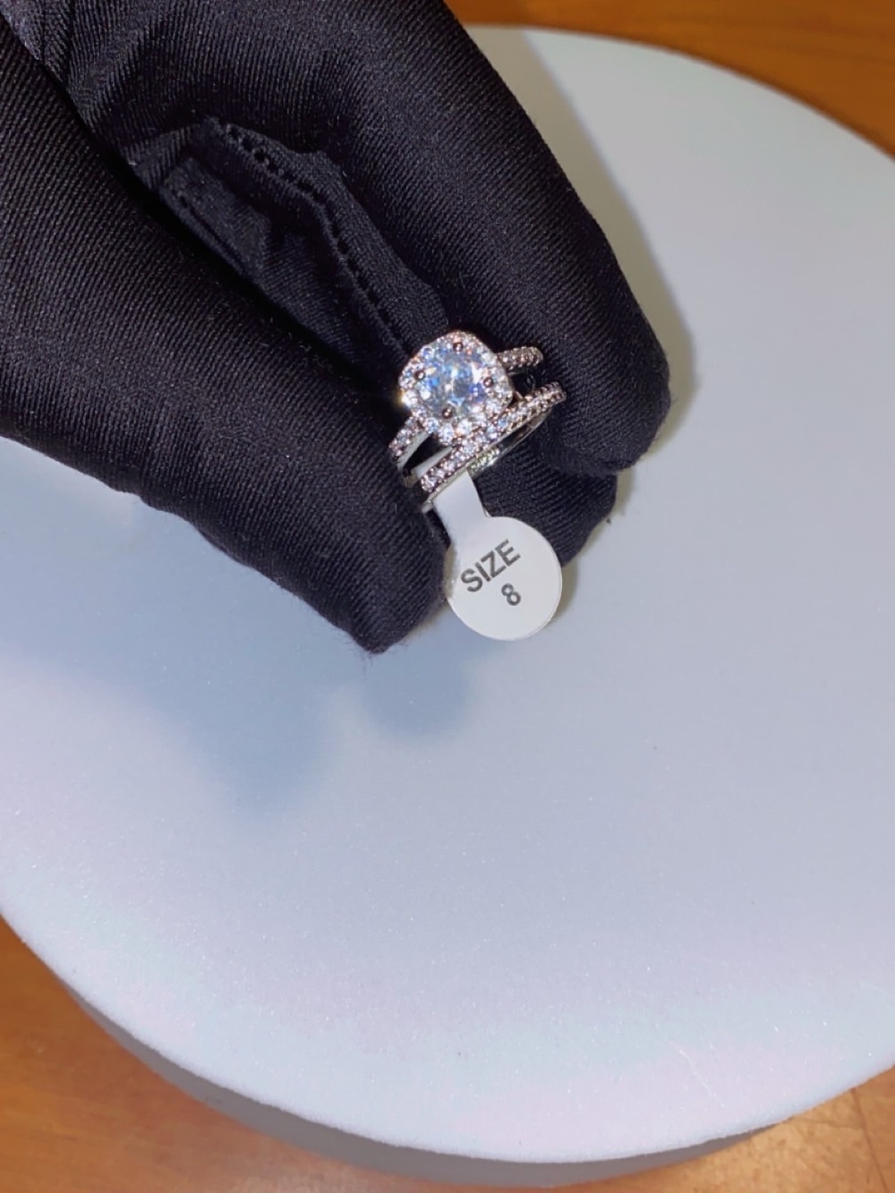 2-Piece Cushion Halo Bridal Silver Ring Set